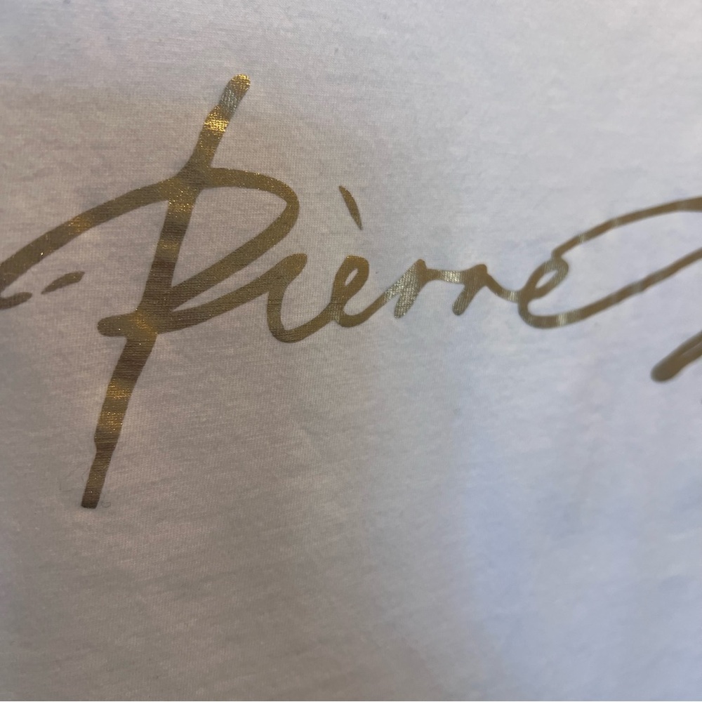 PIERRE BALMAIN Sleeveless Logo Top Cotton Gold Button Shoulder White Tee - Picture 9 of 9